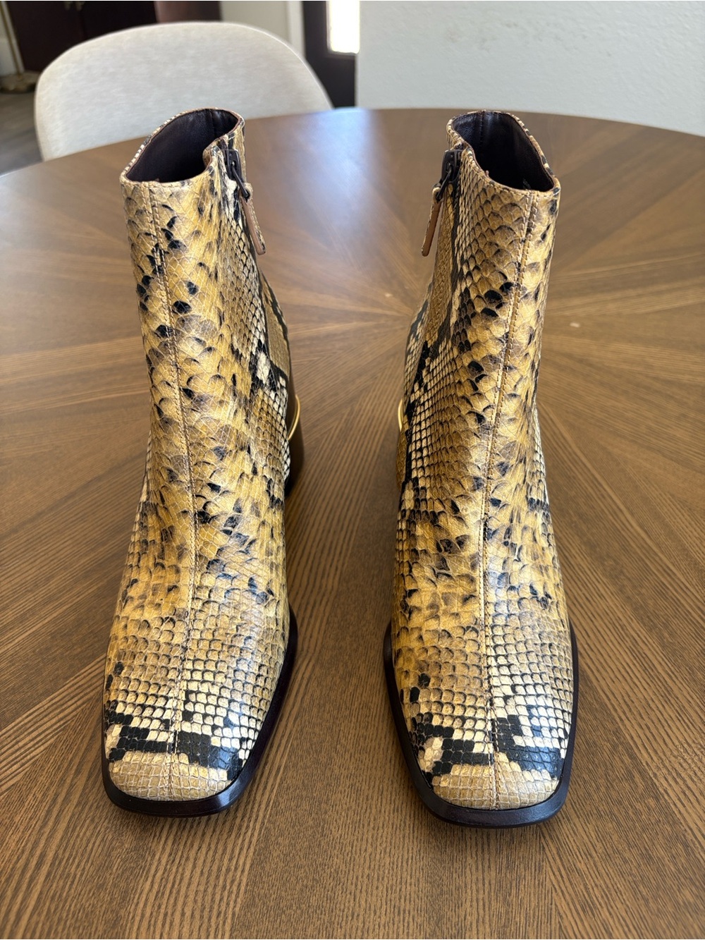Tory Burch Yellow Snake-Print Ankle Boots